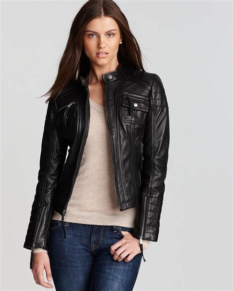 michael michael kors genuine leather moto jacket|Michael Kors black leather jacket.